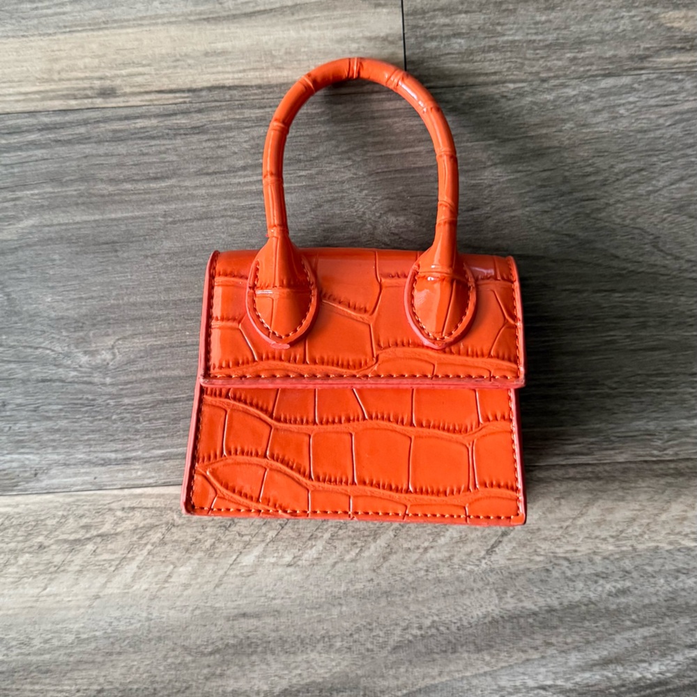 Orange Croc-Embossed Mini Handbag